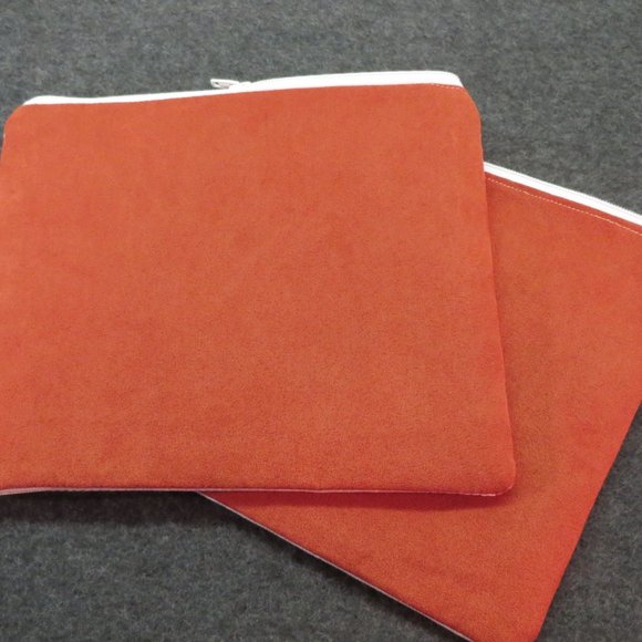 Coral Striped Zippered Pouch Makeup Bag Art Supply Storage Travel Tote - Picture 4 of 5